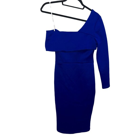 ASOS Unique Royal Blue Midi Dress One Long Sleeve/Over The Shoulder Sz 6 NWT - Picture 1 of 10